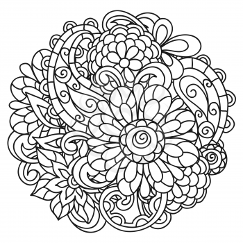 Background with line flowers for adult coloring page printing and drawing.