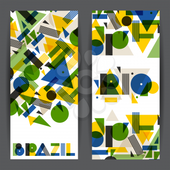 Brazil and Rio banners in abstract geometric style. Design for covers, tourist brochure, advertising background.