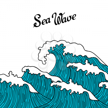 Sea background with abstract hand drawn waves. Template for invitation and greeting cards.