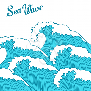 Sea background with abstract hand drawn waves. Template for invitation and greeting cards.