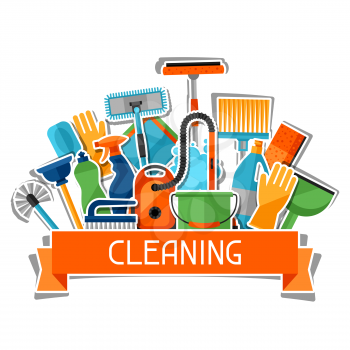 Housekeeping background with cleaning sticker icons. Image can be used on advertising booklets, banners, flayers, article, social media.