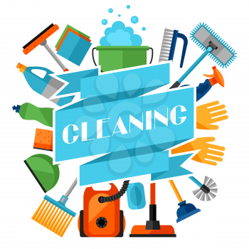 Housekeeping background with cleaning icons. Image can be used on advertising booklets, banners, flayers, article, social media.