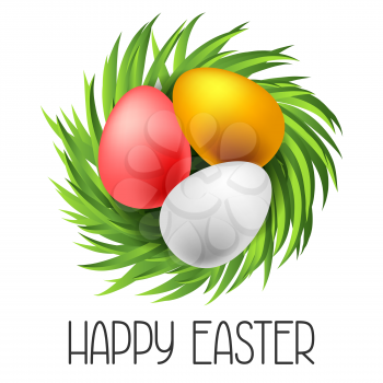 Happy Easter greeting card with eggs. Concept can be used for holiday invitations and posters.