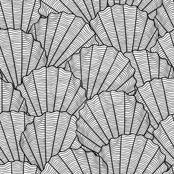 Marine seamless pattern with stylized seashells. Background made without clipping mask. Easy to use for backdrop, textile, wrapping paper.