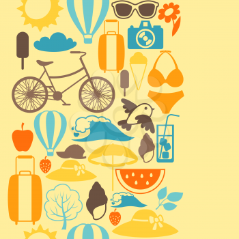 Seamless pattern with stylized summer objects. Background made without clipping mask. Easy to use for backdrop, textile, wrapping paper.