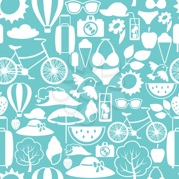 Seamless pattern with stylized summer objects. Background made without clipping mask. Easy to use for backdrop, textile, wrapping paper.