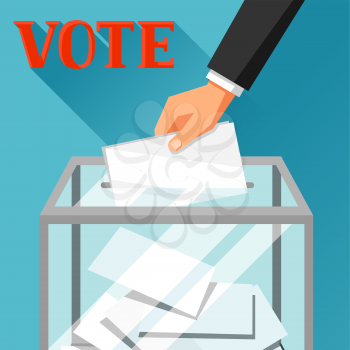 Hand putting voting paper in ballot box. Political elections illustration for banners, web sites, banners and flayers.
