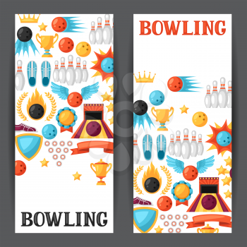 Bowling banners with game objects. Image for advertising booklets, banners, flayers.