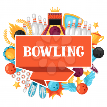 Background with bowling items. Image for advertising booklets, banners and flayers.