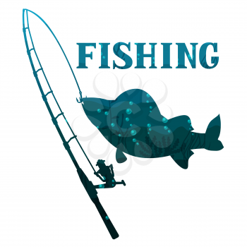 Fishing illustration with fish. Design for cards, covers, brochures and advertising booklets.
