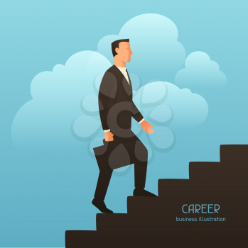 Career business conceptual illustration with businessman going upstairs. Image for web sites, articles, magazines.