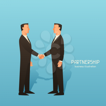 Partnership business conceptual illustration with businessmen shaking hands. Image for web sites, articles, magazines.