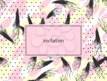 Hand drawn abstract grunge invitation card. Background painted with ink.