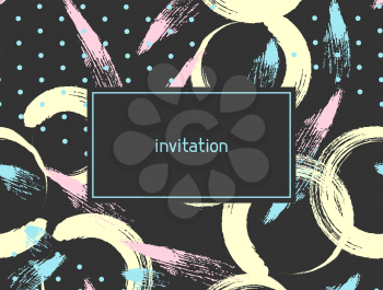 Hand drawn abstract grunge invitation card. Background painted with ink.