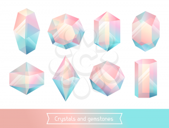 Set of geometric crystals gem and minerals.