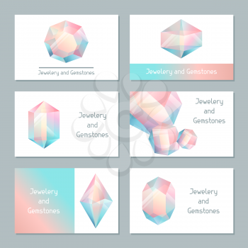 Set of business cards with geometric crystals and minerals.