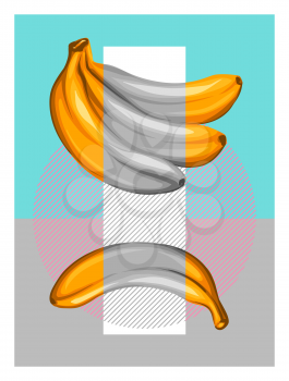 Poster with bananas. Tropical abstract background in retro style. Image for holiday invitations, greeting cards, posters.