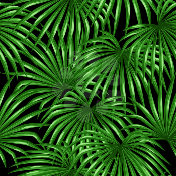 Seamless pattern with palms leaves. Decorative image tropical leaf of palm tree Livistona Rotundifolia. Background made without clipping mask. Easy to use for backdrop, textile, wrapping paper.