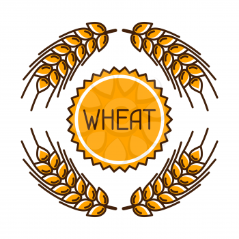 Emblem with wheat. Agricultural image natural golden ears of barley or rye. Objects for decoration bread packaging, beer labels. 