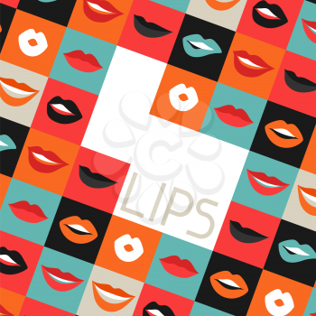 Female lips background. Mouths with red lipstick in variety of expressions. Image for advertising booklets, banners, flayers.