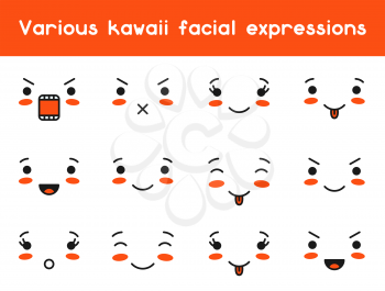 Set of kawaii doodle various facial expression.