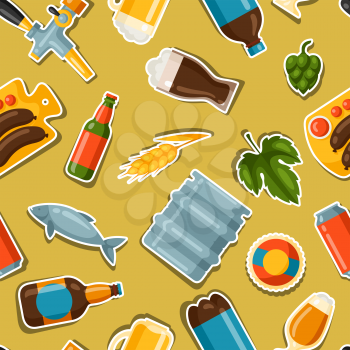Seamless pattern with beer stickers and objects.