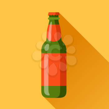 Illustration of beer bottle in flat design style.