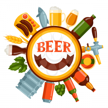 Background design with beer icons and objects.
