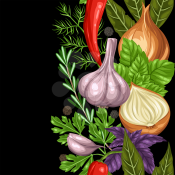 Seamless border with various herbs and spices.