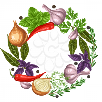 Frame design with various herbs and spices.