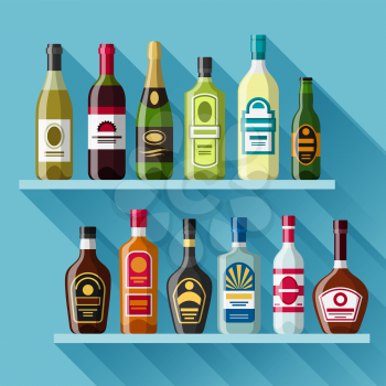 Alcohol drinks background design. Bottles for restaurants and bars.