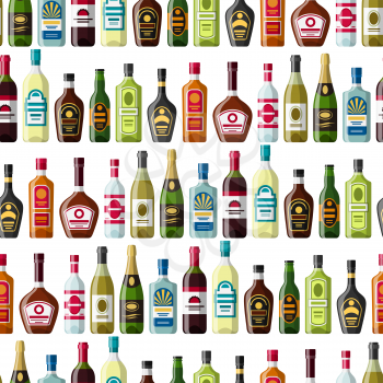 Alcohol drinks seamless pattern. Bottles for restaurants and bars.
