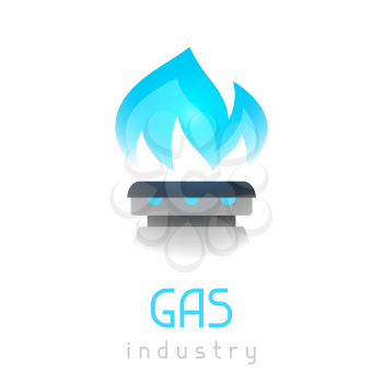 Blue gas flame on stove. Industrial illustration.