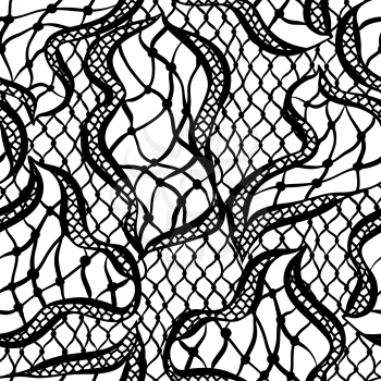 Seamless lace pattern with abstract waves. Vintage fashion textile.