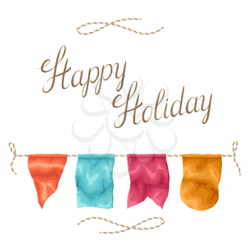 Happy holiday greeting card garland of flags.