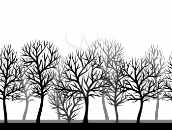 Seamless pattern with abstract stylized trees. Natural view of black silhouettes.