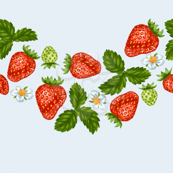 Seamless pattern with red strawberries. Decorative berries and leaves.