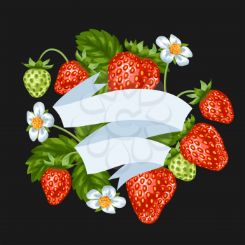 Background with red strawberries. Illustration of berries and leaves.