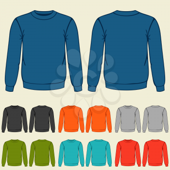 Set of colored sweatshirts templates for men.