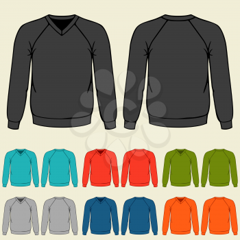 Set of colored sweatshirts templates for men.