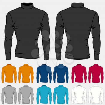 Set of colored turtleneck shirts templates for men.