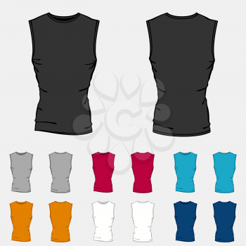 Set of colored sleeveless shirts templates for men.