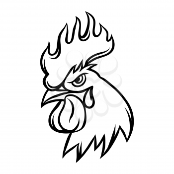 Hand drawn illustration of black rooster on white background.
