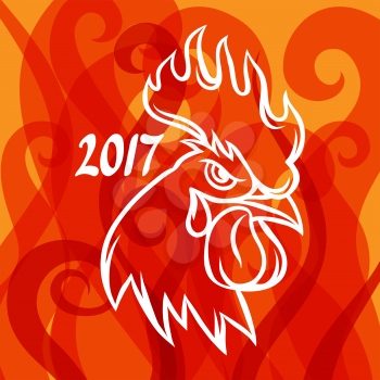 Greeting card with rooster symbol of 2017 by Chinese calendar.