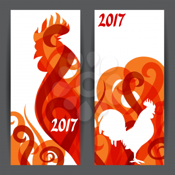 Banners with rooster symbol of 2017 by Chinese calendar.