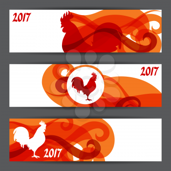 Banners with rooster symbol of 2017 by Chinese calendar.