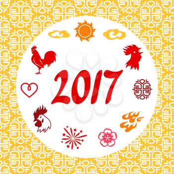Greeting card with symbols of 2017 by Chinese calendar.