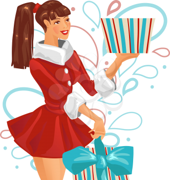 The girl is holding a gift. Vector illustration