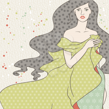 Fashion girl silhouette. Beautiful woman in patterned clothing.