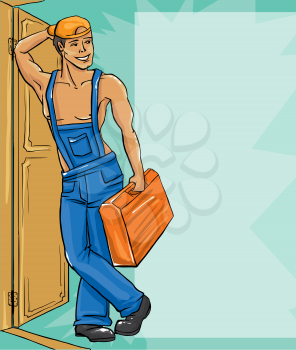 Cartoon character Illustration of plumber in a uniform.